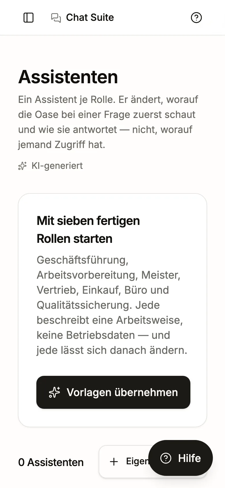 Assistenten in der Oase: sieben fertige Rollen als Vorlagen