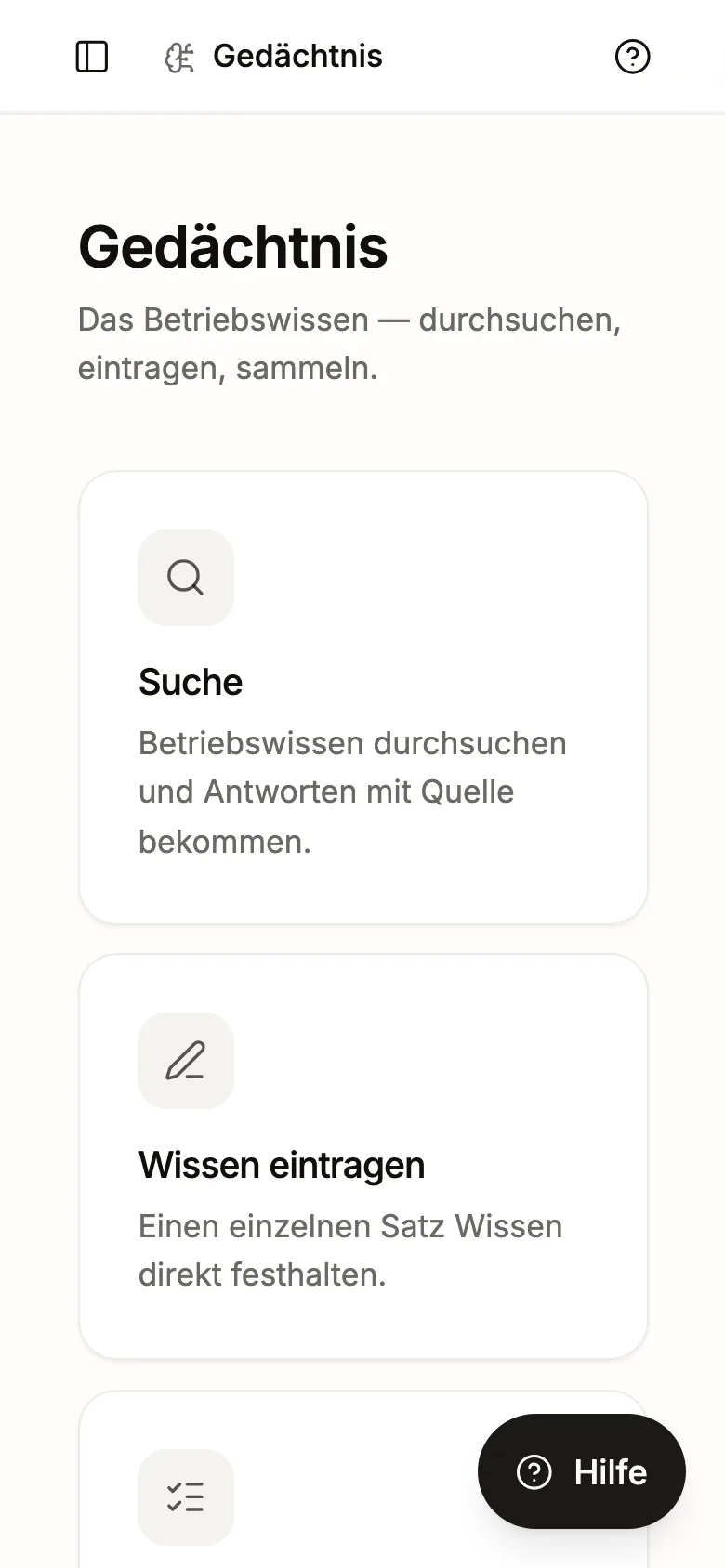 Gedächtnis in der Oase: Suche, Wissen eintragen, Was wir wissen
